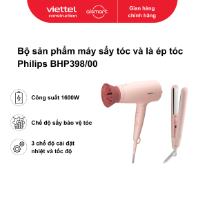 Bộ sản phẩm máy sấy tóc và là ép tóc Philips BHP398/00