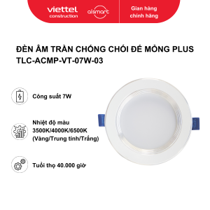 Đèn âm trần chống chói mỏng Plus 7W viền trắng - 3 màu