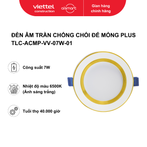 Đèn âm trần chống chói mỏng Plus 7W viền vàng - AS trắng