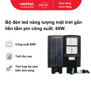 Bộ đèn led năng lượng mặt trời gắn liền tấm pin công suất: 60W