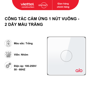 Công tắc cảm ứng 1 nút vuông - 2 dây (chuẩn EU). Màu trắng