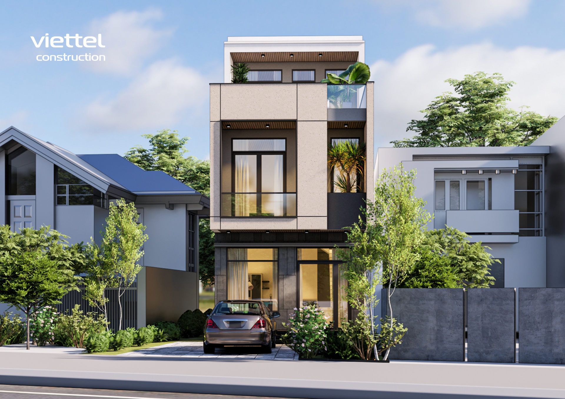 Nhà phố 3 tầng hiện đại với thiết kế khối hộp độc đáo